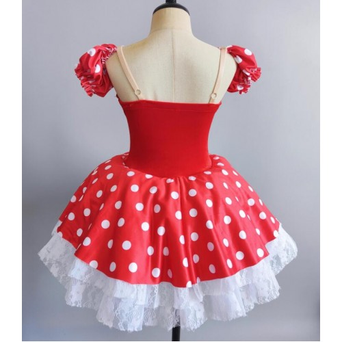 Girls toddlers red polka dot lace tutu skirts ballet dance dresses stage performance jazz dance dress birthday Christmas party cosplay puff skirts for kids 